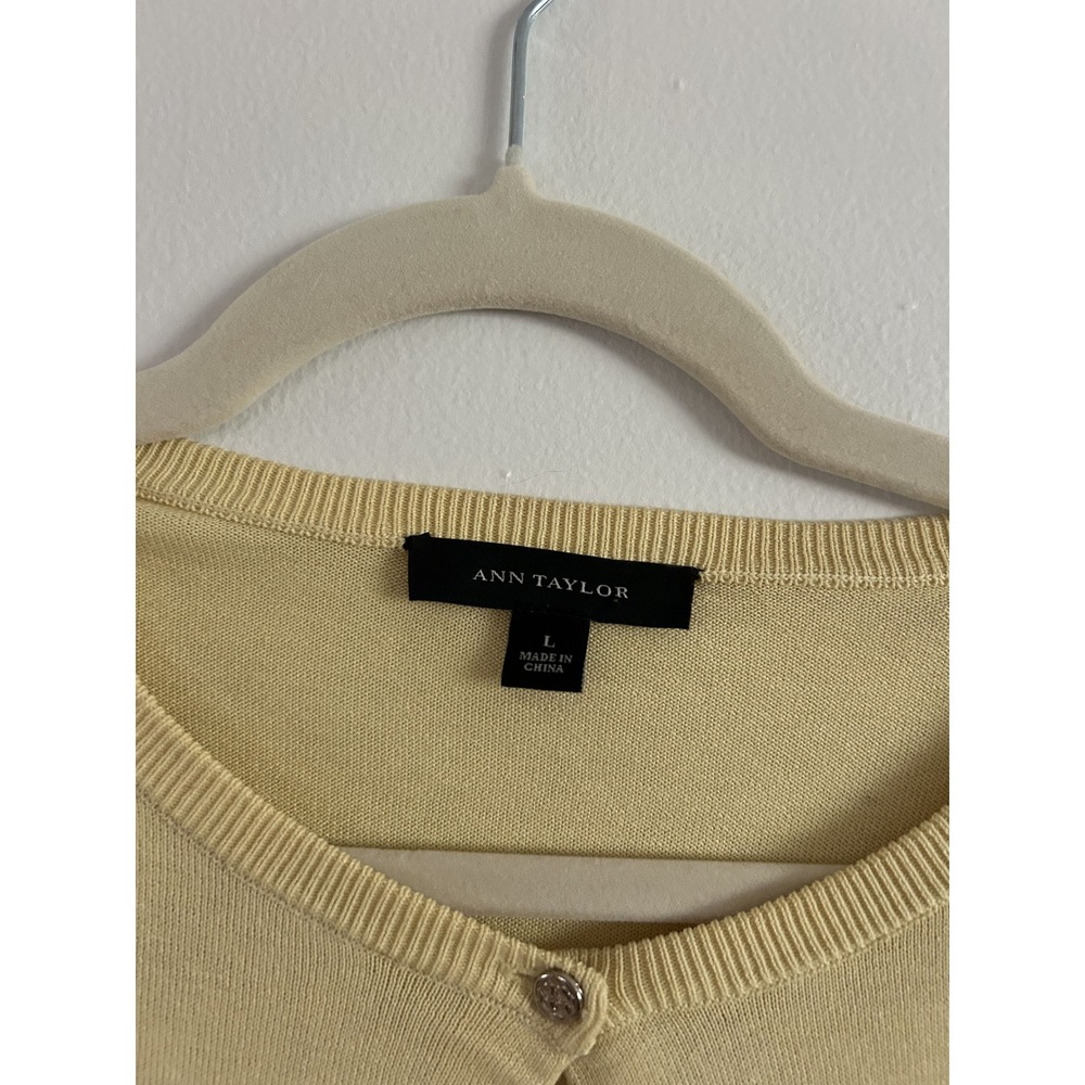 Ann Taylor Pale Yellow Short-Sleeve Button Cardigan - Picture 3 of 5